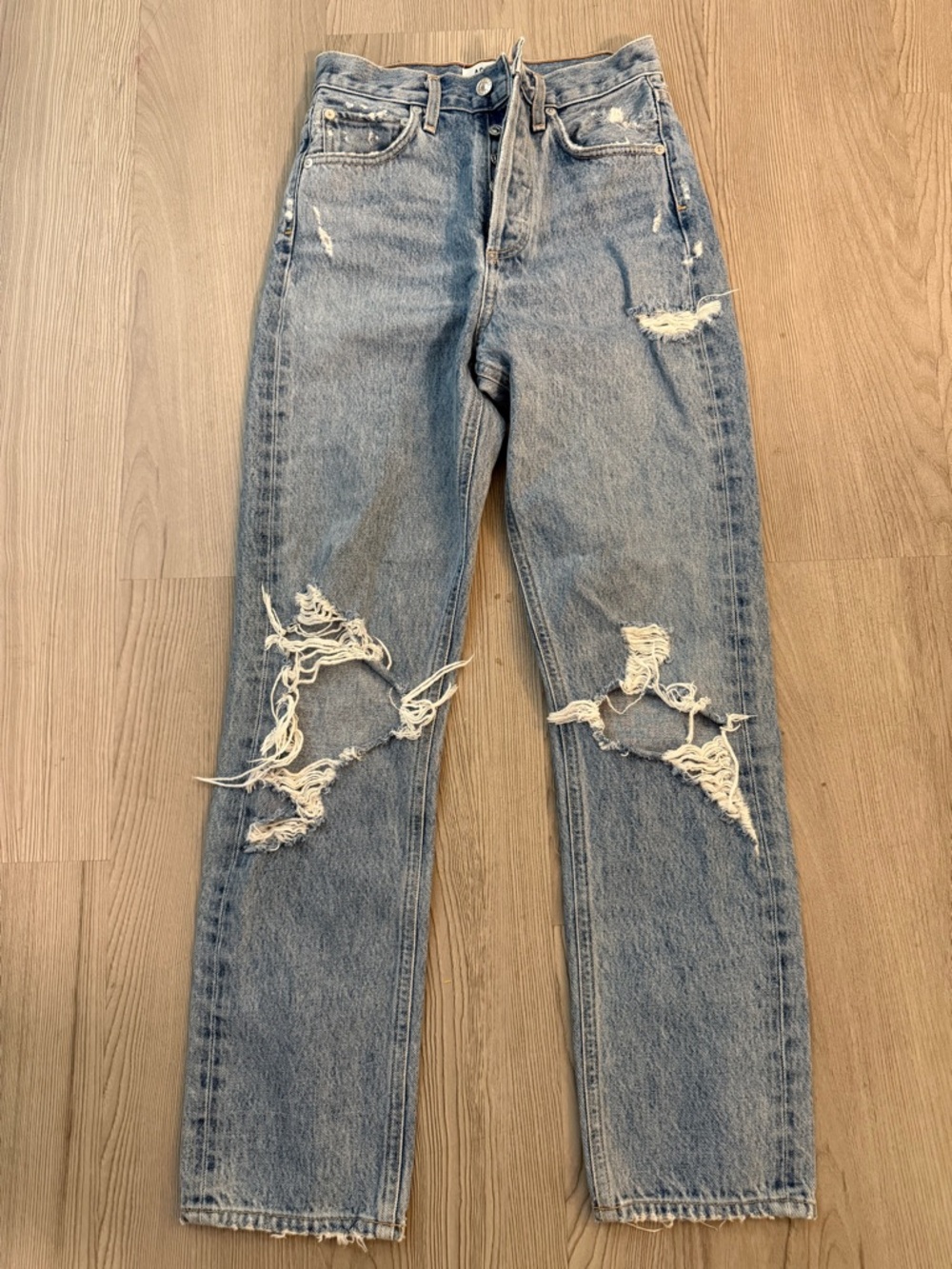 Agolde Light Blue Denim Jeans with Contrast Stitching